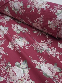 Импорт. хлопок "Роскошный букет" цв.малиновый, ш.1.45м, хлопок-100%, 100гр/м.кв