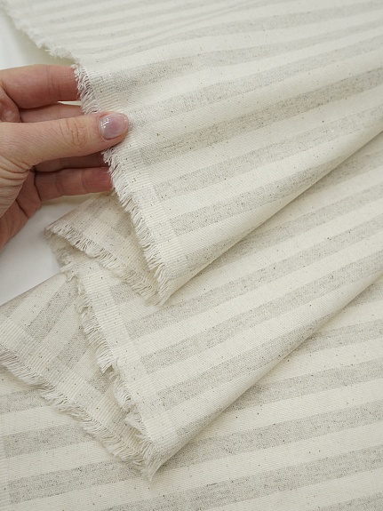 Хлопколен пестротканый "Полоска" цв.серый/суровый, ш.1.5м, лен-20%, хлопок-80%, 150гр/м.кв