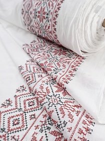 Батист с вышивкой "Славянский орнамент", СОРТ2, ш.1.5м, хлопок-100%, 80гр/м.кв