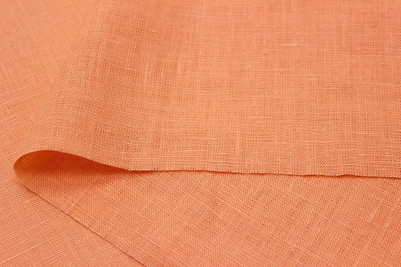 Лен костюмный с эффектом мятости цв.Яркий персик, ш.1.45м, лен-100%, 190гр/м.кв