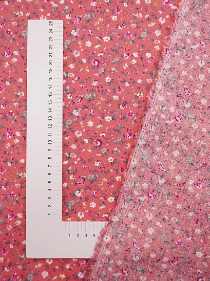 Импорт. хлопок "Цветочный вьюнок на коралловом", ш.1.5м, хлопок-100%, 100гр/м.кв