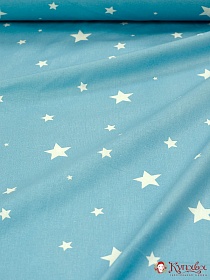 Бязь "Белые звезды на темно-голубом", хлопок-100%, ширина- 1.5м, ГОСТ, 142 гр/м.кв