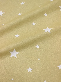 Бязь "Белые звезды на желто-песочном", хлопок-100%, ширина- 1.5м, ГОСТ, 142 гр/м.кв.