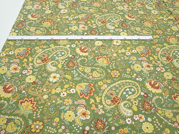Сатин "Турецкий мотив" цв.кленово-зеленый, ш.2.5м, хлопок-100%, 120гр/м.кв