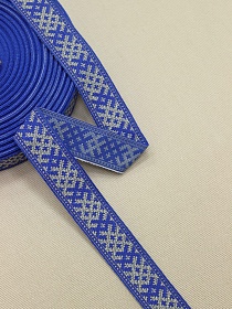 Жак.лента 24мм Молочная вышивка на васильковом