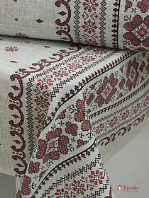 Мерный лоскут( ткань в отрезах) Рогожка "Снежинка (красная на сером)", ш.1.5м, хлопок-100%, 165гр/м.кв