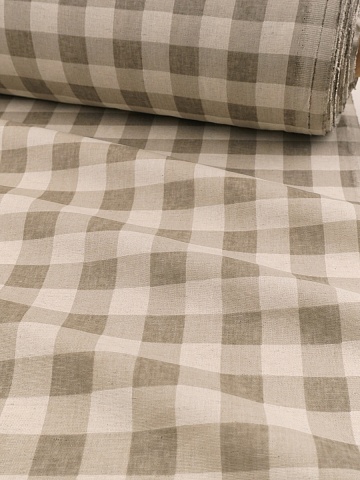 Полулен "Серо-кофейная клетка" (на суровом), СОРТ2, ш.1.5м, лен-30%, хлопок-70%, 140гр/м.кв