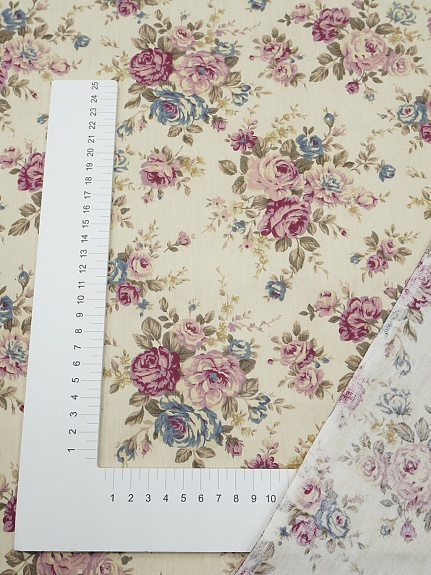 Сатин "Цветочное послание" цв.светло-бежевый, ш.1.6м, хлопок-100%, 110гр/м.кв