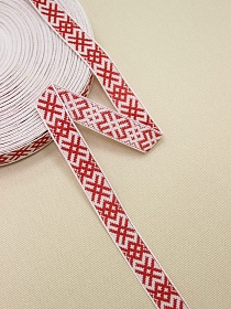 Жак.лента 18мм Красный оберег на белом#018187