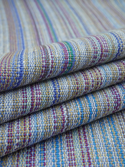 Полулен пестротканый "Васильково-голубой меланж - полоска", ш.1.6м, лен-50%, хлопок-50%, 180гр/м.кв