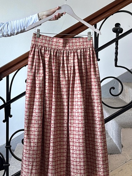 Юбка выполненая из Пестряди "Сердечки - клетка"