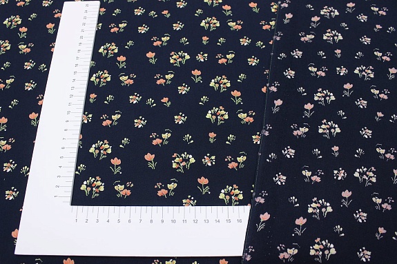 Штапель Премиум "Аленький цветочек" цв.чернильный, ш.1.43м, вискоза-100%, 120гр/м.кв