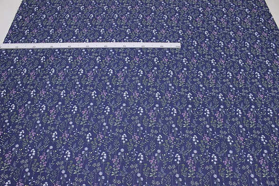 Сатин "Ароматный лужок" цв.джинсово-фиолетовый, ш.1.60м, хлопок-100%, 110гр/м.кв