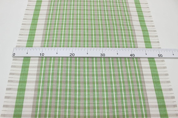 Холст полотенечный "Салатово-бежевая клетка с белой полоской", ш.0.5м, лен-30%, хл-70%, 140 гр/м.кв