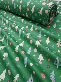 Сатин "Рождественские елочки" цв.зеленый, ш.1.6м, хлопок-100%, 120гр/м.кв