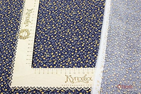 Импорт. хлопок "Горчичные лютики на темно-синем", ш.1.5м, хлопок-100%, 115гр/м.кв
