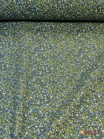 Плательный хлопок с микроворсом "Цветочная карамель" цв.морская волна, ш.1.5м, хл-100%, 140гр/м.кв