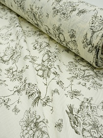 Муслин двухслойный с эф.жатости "Садовая трель" цв.кремовый/черный, ш.1.4м, хлопок-100%, 115гр/м.кв