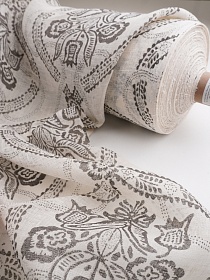 Льняная сетка "Вензель под набойку" цв.сливочный/кофейный, ш.1.15м, лен-100%, 100гр/м.кв