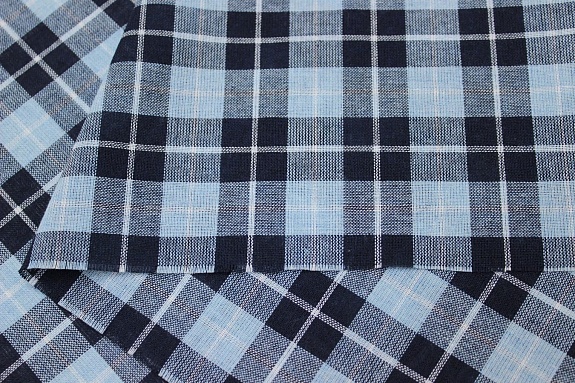 Пестрядь "Клетка" цв.чернильно-черный/голубой/белый, ш.1.5м, хлопок-100%, 140гр/м.кв