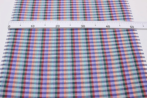 Холст полотенечный "Цветная клетка" цв.зеленый/сиреневый, ш.0.5м, лен-30%, хл-70%, 140гр/м.кв