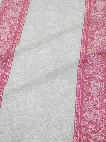 Холст полотенечный жаккард "Ягодка-малинка" цв.фуксия/серый, ш.0,5м, лен-30%, хл-70%, 210гр/м.кв