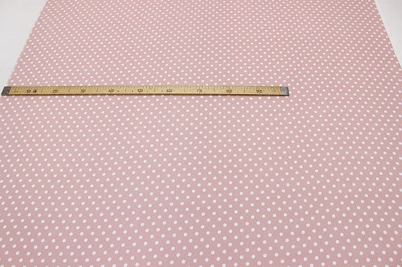 Штапель "Белый горох (9мм) цв.розово-бежевый, ш.1.44м, вискоза-100%, 90гр/м.кв