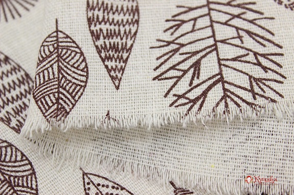 Полулен "Листья графика" (на суровом), цв.коричневый, ш.1.55м, лен-40%, хл-40%, п/э-20%, 145гр/м.кв
