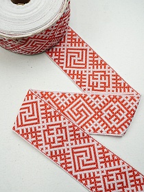 Жак.лента 54мм Красный славянский символ на белом, СОРТ2