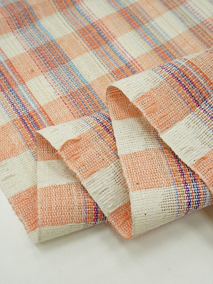 Холст полотенечный "Клетка меланж" цв.персик/суровый, ш.0.5м, лен-40%, хлопок-60%, 185гр/м.кв