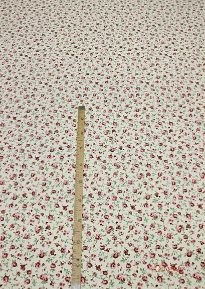 Поплин "Миленькие розовые розочки на бледно-желтом", ш.2.2м, хлопок-100%, 105гр/м.кв