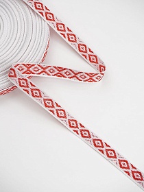 Жак.лента 10мм Красные ромбики на белом