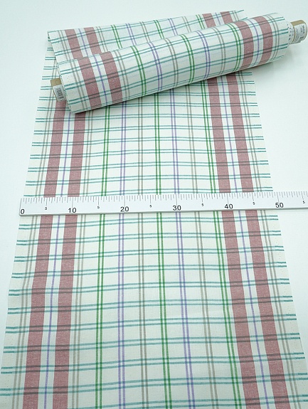 Холст полотенечный "Двойная цветная клетка" цв.красный/зеленый, ш.0.5м, лен-30%, хл.-70%, 140гр/м.кв
