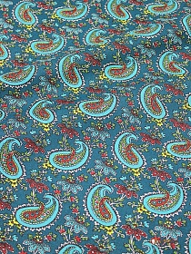 Бязь "Бирюзовые огурчики на темно-морской волне", ш.1.5м, хлопок-100%, 120гр/м.кв