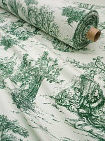 Интерьерный хлопок "Туаль де Жуи - романтика" цв.белый/травяной, ш.1.5м, хлопок-100%, 260гр/м.кв