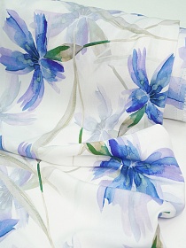 Штапель Премиум (Digital) "Жанэль (синие цветы)" цв.белый, СОРТ2, ш.1.45м, вискоза-100%, 105гр/м.кв