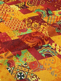 Полулен "Олимпийский пэчворк" цв.оранжевый, ш.1.45м, лен-40%, хлопок-60%, 180гр/м.кв