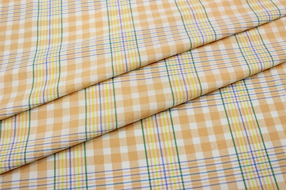 Вареный (стираный) хлопок "Комбинированная клетка" цв.абрикосово-бежевый, ш.2.5м, хл-100%,115гр/м.кв