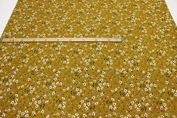 Теплый хлопок "Аромат полевых цветов" цв.горчично-оливковый, ш.1.51м, хлопок-100%,150гр/м.кв