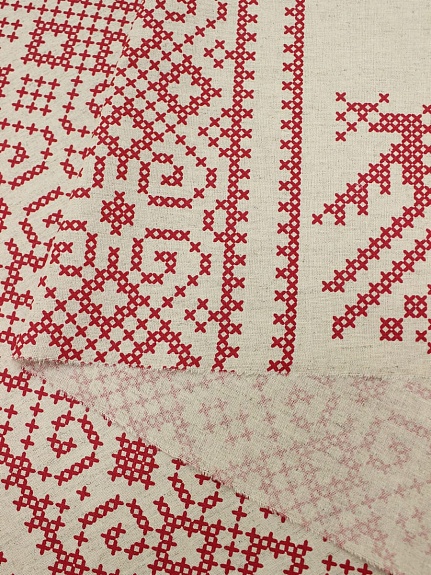 Полулен "Вышивка крестом Птичка" (на суровом), ш.1.5м, лен-30%, хлопок-70%