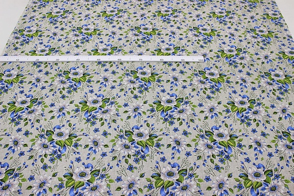 Мерный лоскут (ткань в отрезах) - Бязь "Васильковые цветы с ягодами", ш.1.5м, хлопок-100%, 120гр