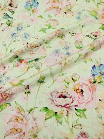 Креп-вискоза (Digital) "Весенний сад" цв.салатовый,  ш.1.5м, вискоза-75%, нейлон-25%, 85гр/м.кв