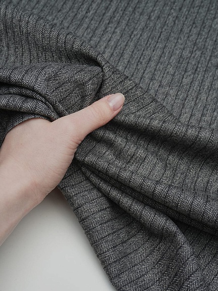 Шерсть костюмная "Елочка-полоска" цв.т.серый, ш.1.55м, шерсть-75%, п/э-25%, 230гр/м.кв