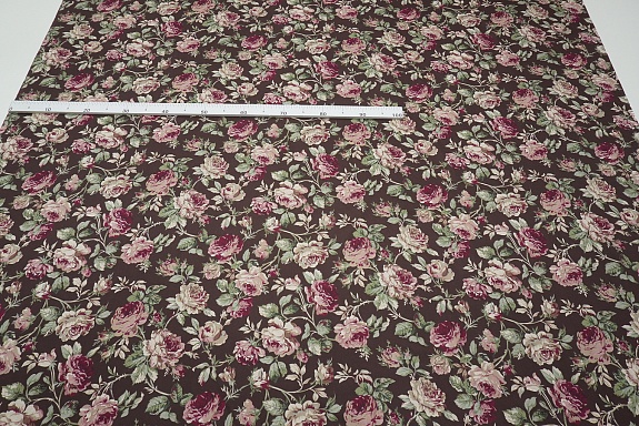 Сатин "Античные розы" цв.горький шоколад, ш.1.6м, хлопок-100%, 110гр/м.кв