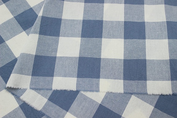 Мерный лоскут - Вареный (стираный) хлопок "Клетка (3.0*3.0см)" цв.т.винтажно-голубой, ш.2.5м