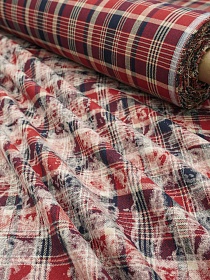 Фуле с вареным эффектом "Клетка" цв.красно-терракотовый/чернильный, ш.1.4м, хлопок-100%, 180гр/м.кв
