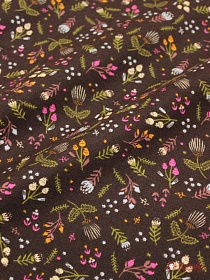 Мерный лоскут(ткань в отрезах) - Теплый хлопок "Разнотравье на шоколадно-коричневом", ш.1.45м