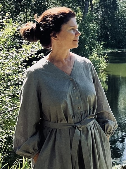 Платье из Вареного хлопка цв.Хвойно-зеленый меланж