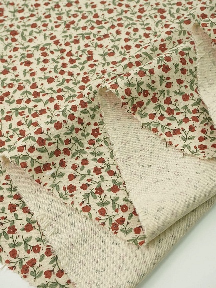 Теплый хлопок "Темно-терракотовые лютики на св.телесно-бежевом", СОРТ2, ш.1.5м, хл-100%, 160гр/м.кв