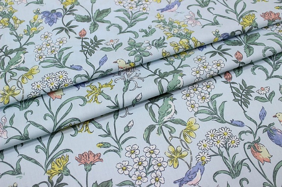 Сатин "Летняя песня" цв.голубой, ш.1.60м, хлопок-100%, 110гр/м.кв